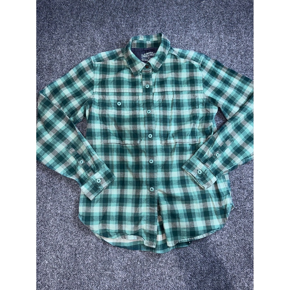 REI Cooperative Mens Small Green Plaid Flannel Button Down Cotton Shirt